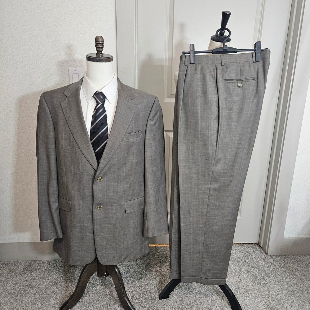 Daniel Cremieux Loro Piana Mens 2pcs Suit 44L 38x30 Pants Grey Plaid Wool 2 Bttn
